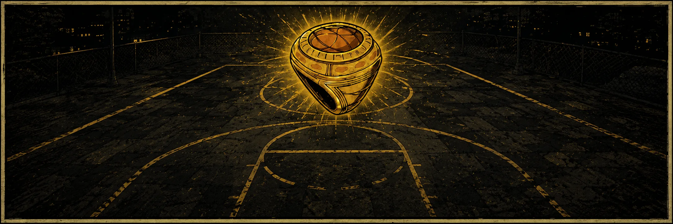 The Legend Ring glowing at center court